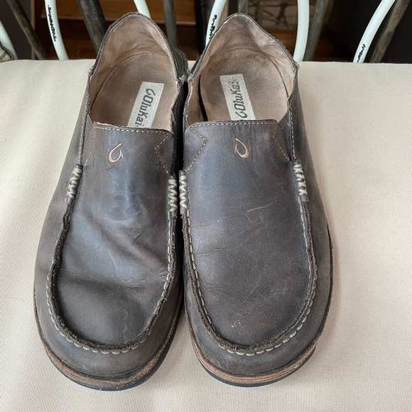 Olukai Moloā Leather Slip-On‎ Shoes in Dark Wood Size 8.5